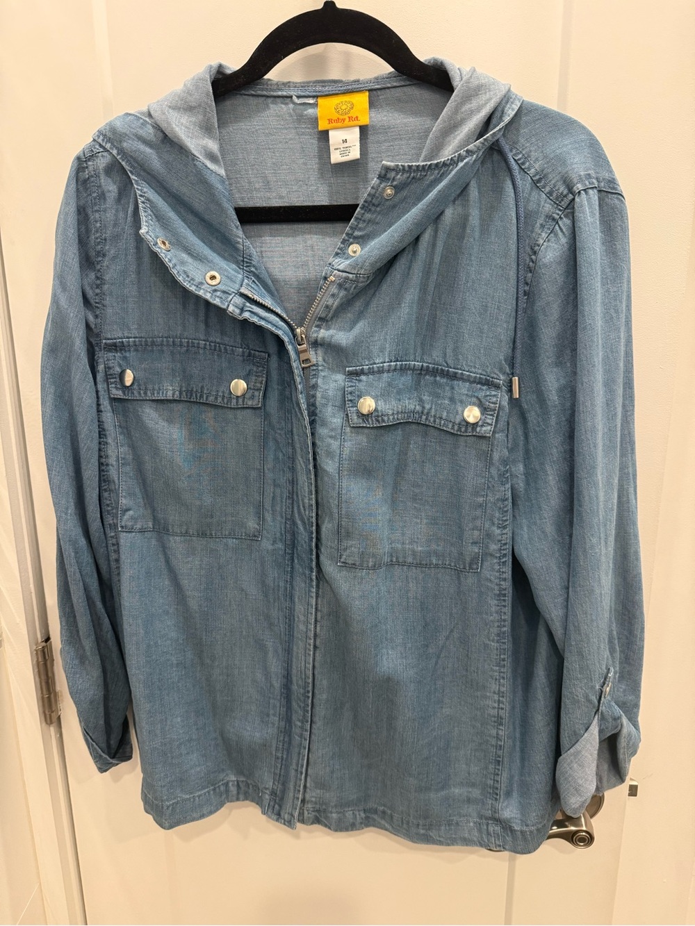 Ruby Rd. Light Blue Hooded Denim Jacket